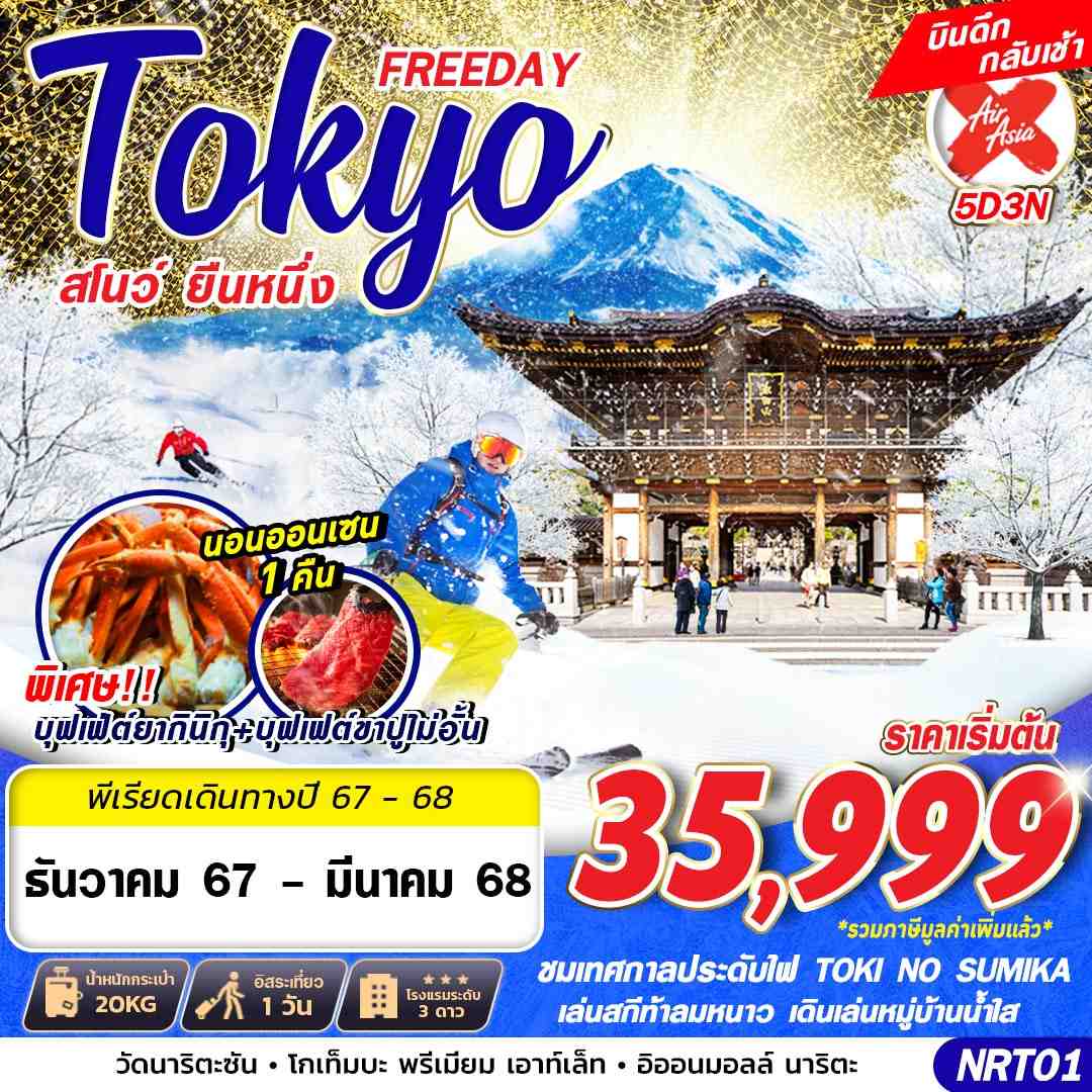 ทัวร์ญี่ปุ่น  TOKYO สโนว์ ยืนหนึ่ง (FREEDAY บินดึก) DEC-MAR 5วัน 3คืน  (XJ)